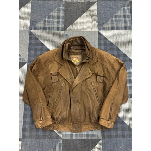 Vintage 80s Authentic‎ 100% Leather Aviator Flight Bomber Jacket Pilot Men’s XL